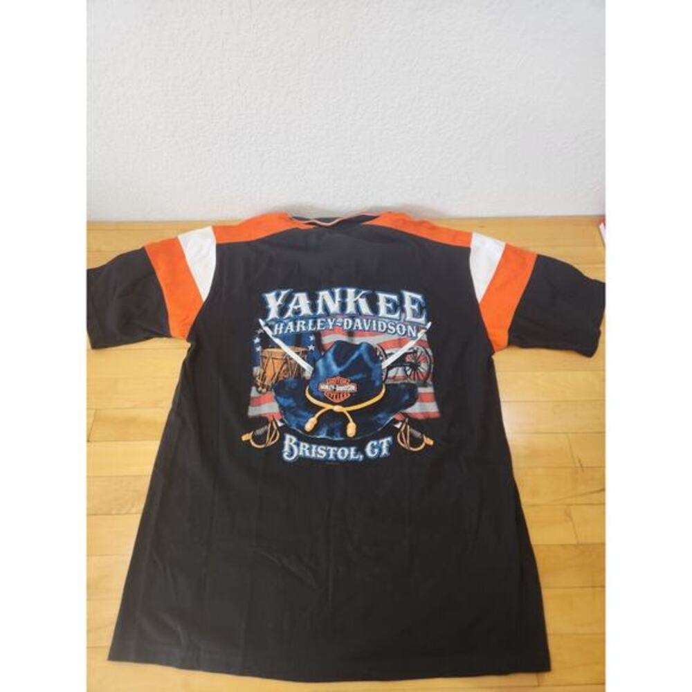 Harley Davidson Yankee Bristol CT Polo Shirt Mens XL Black Orange 2005 - Picture 5 of 7